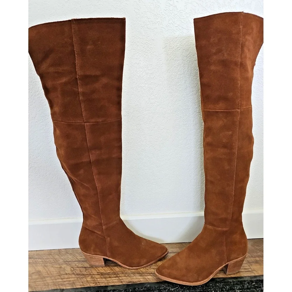 Steve Madden Huntley Cognac Leather Over Knee Boots Pointed Toe Women's 7